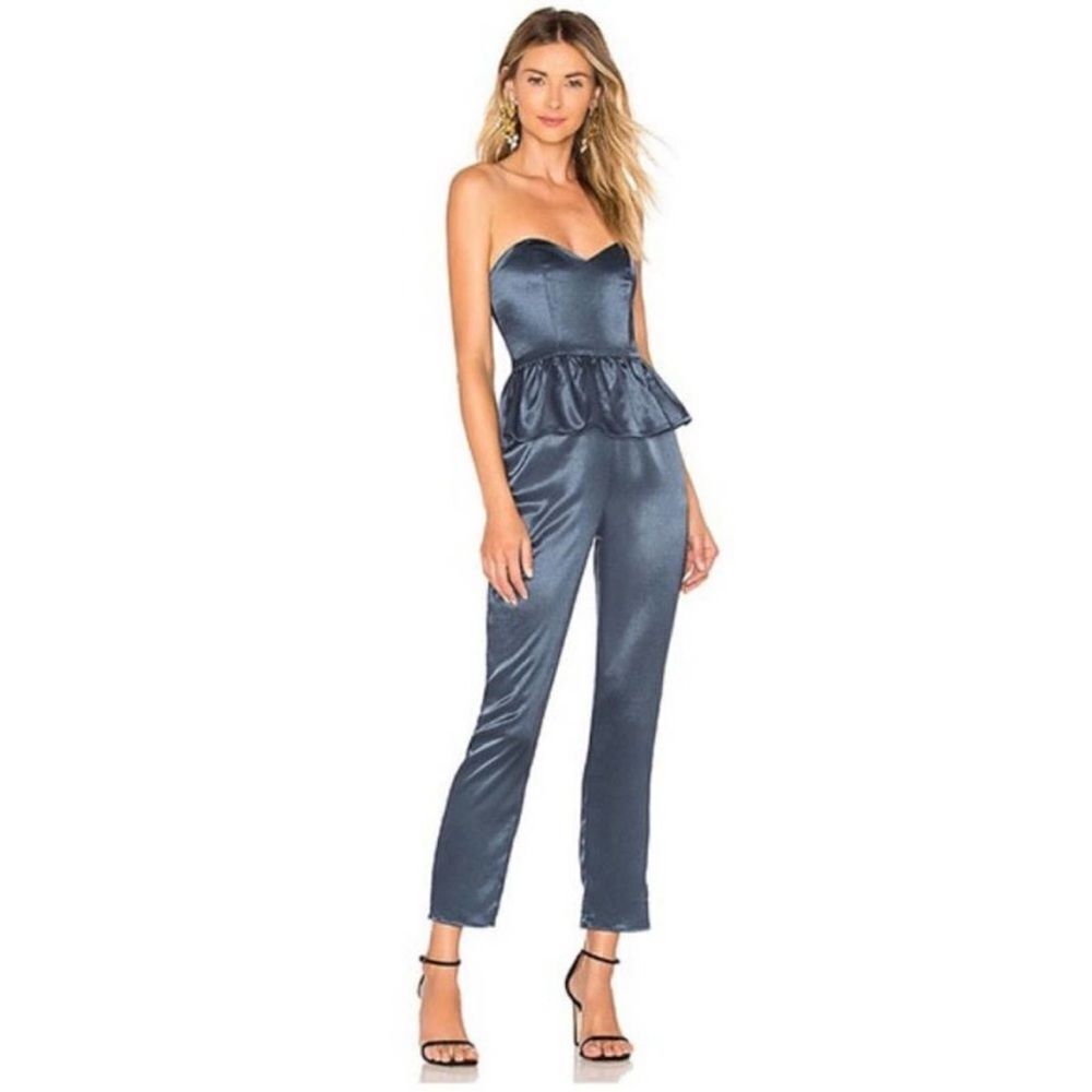 REVOLVE Midnight Blue Strapless Peplum Jumpsuit